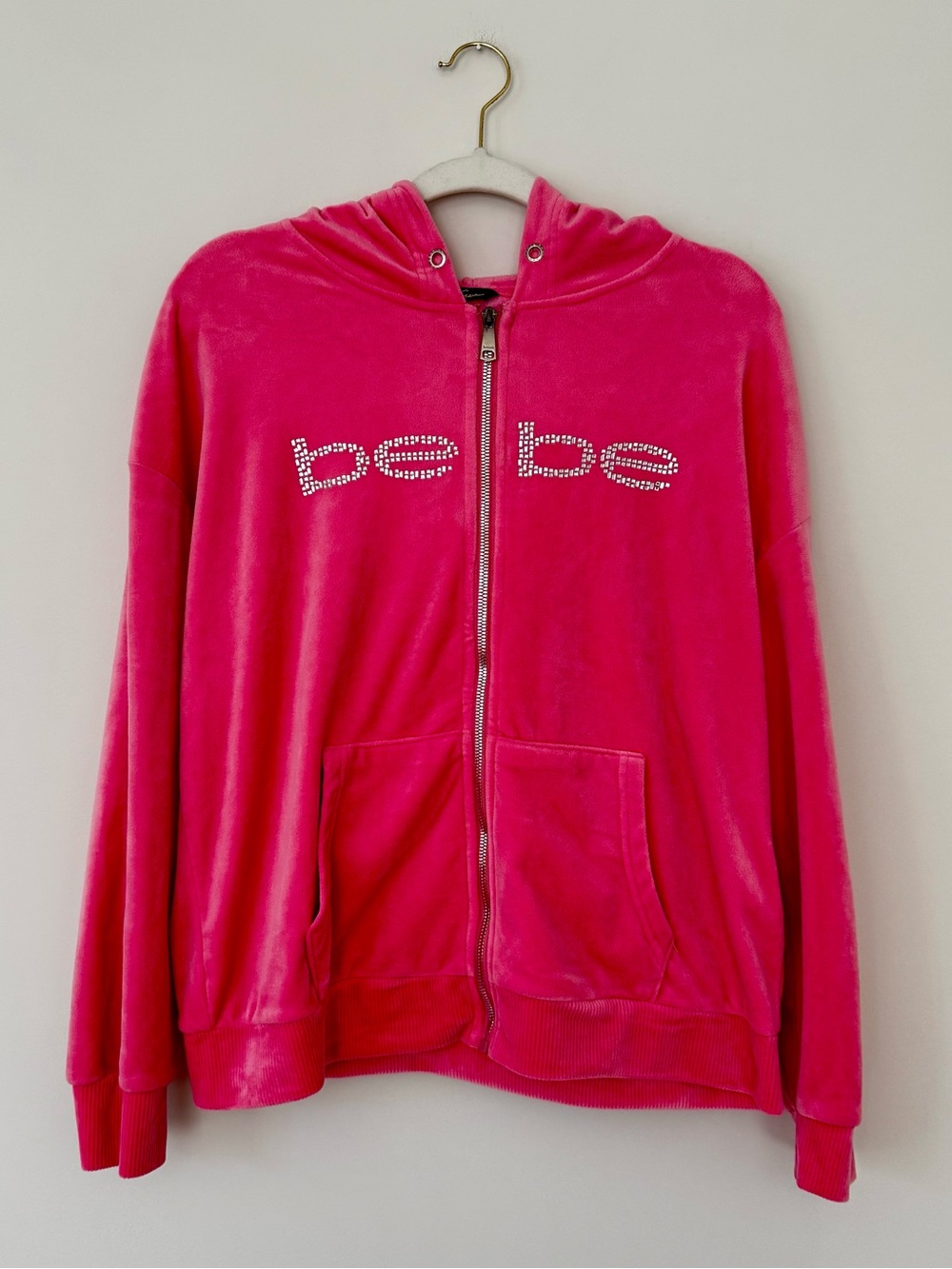 Bebe x Ciara Velour Tracksuit Rhinestone Logo Zip Up Hoodie, Pink Velvet – Large